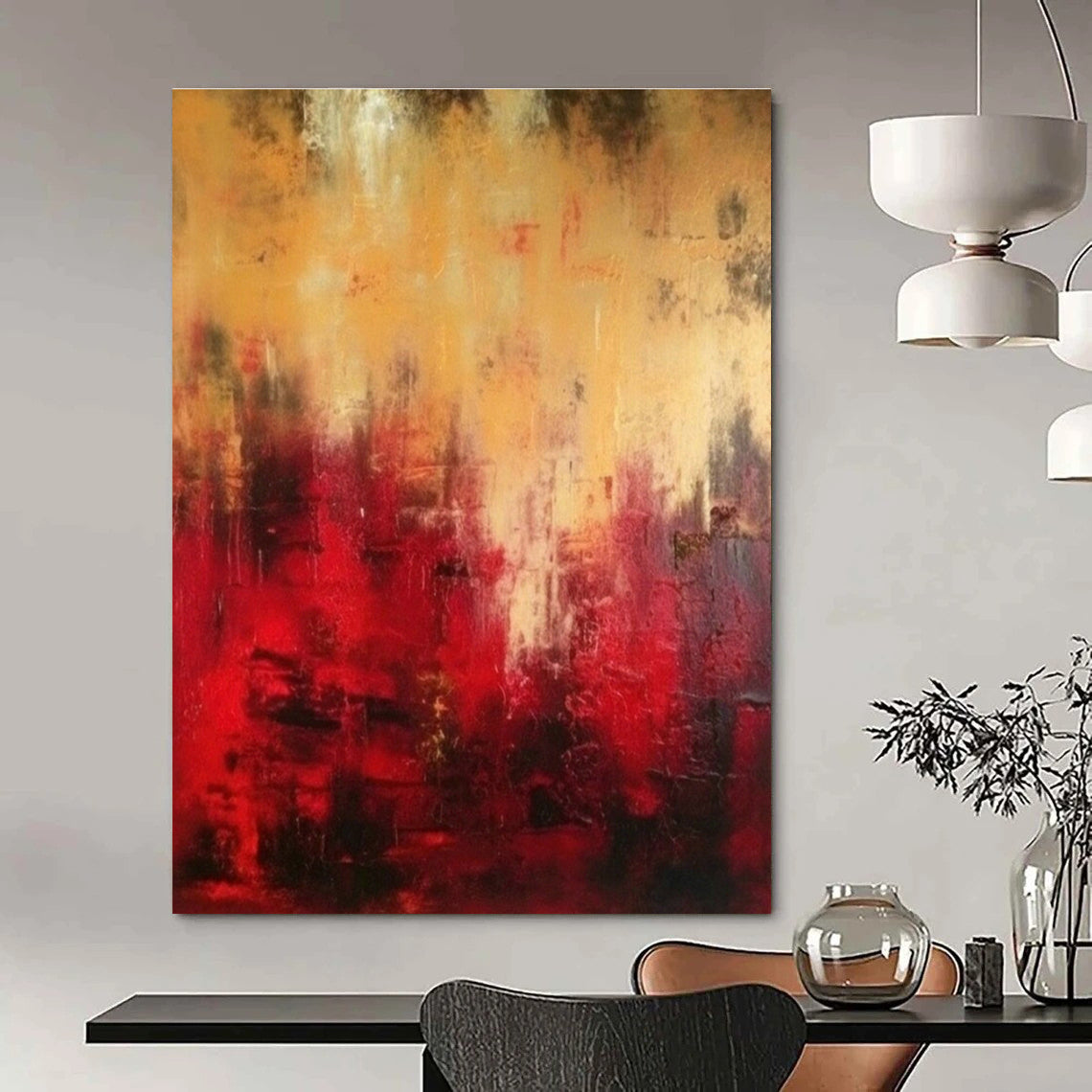 Red - Gold Abstract Art for Romantic Rooftop Restaurant & Passionate Art Gallery DLZ1924