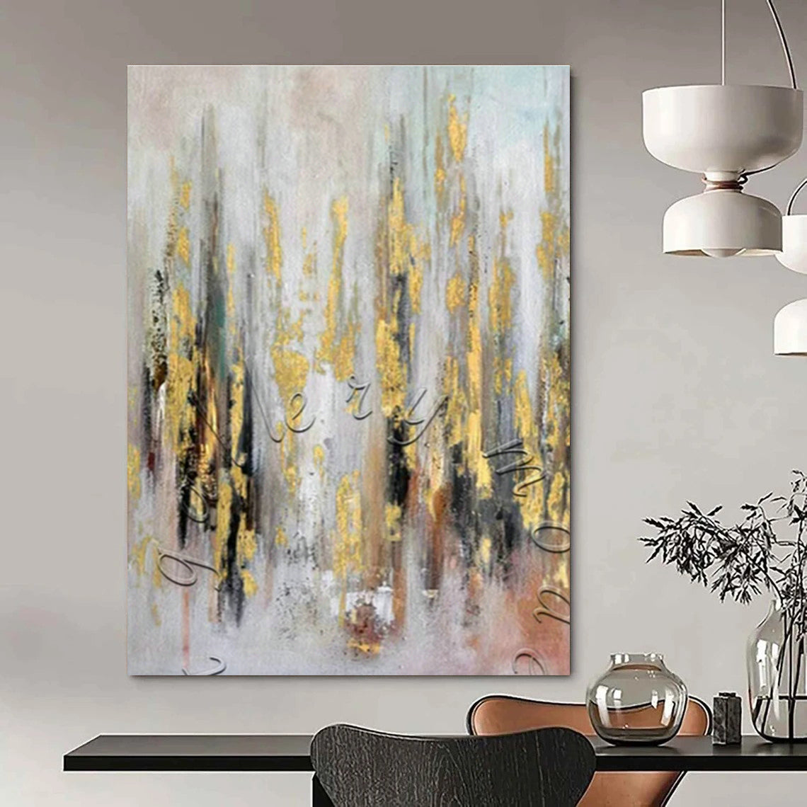 Gold - Veined Abstract Art for Event Venue & Glamorous Home Dining Room DLZ1778