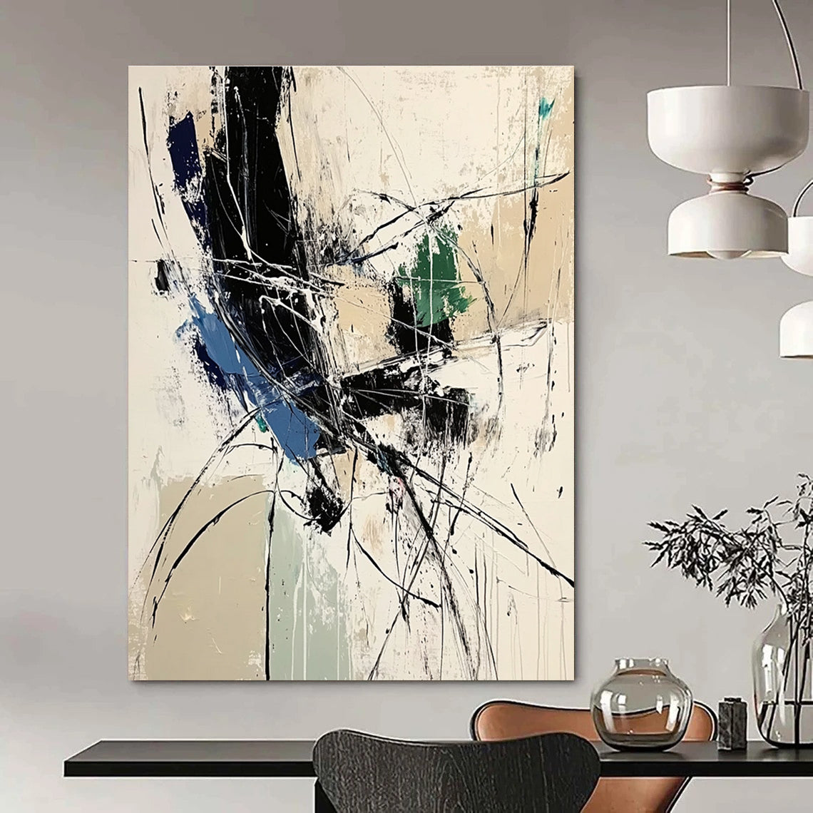 Dynamic Black and White Abstract for Contemporary Art Space & Minimalist Office STSC825