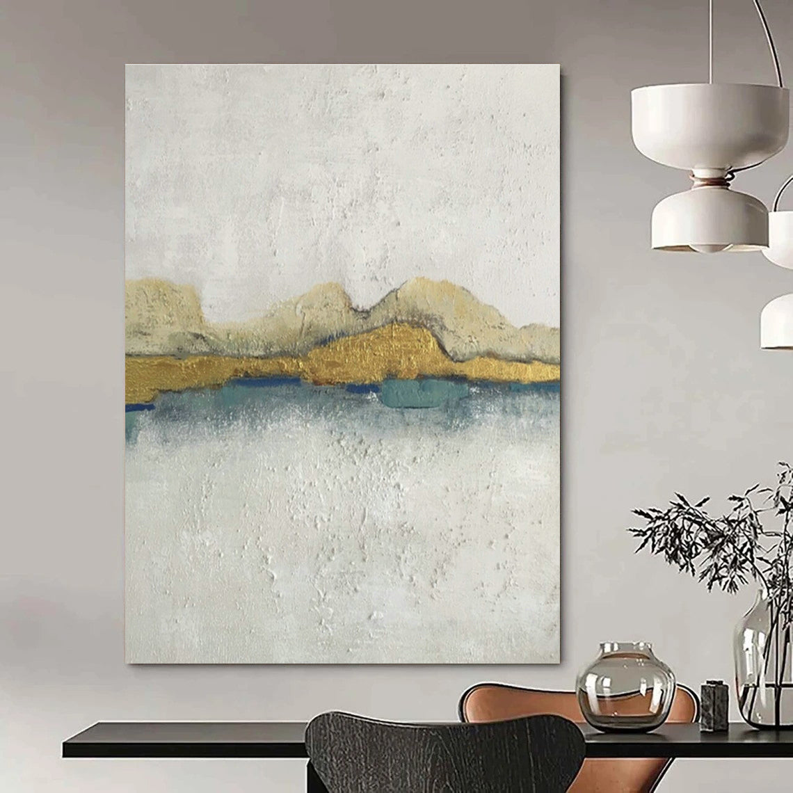 Minimalist Gold and Blue Art for Luxury Spa & Home Library DLZ0627