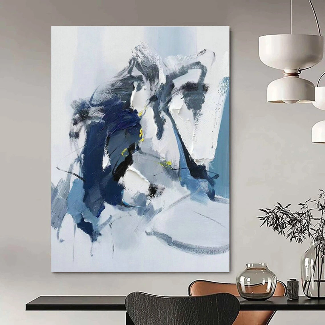 Blue - Gray - Yellow Abstract Art for Minimalist Bedroom & Creative Studio DLZ1662