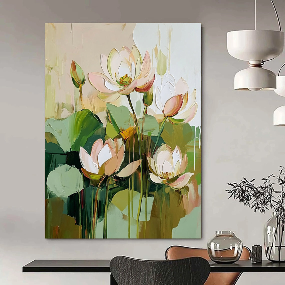 Impasto Lotus Flowers for Zen - Inspired Home & Spiritual Art Space STSC188