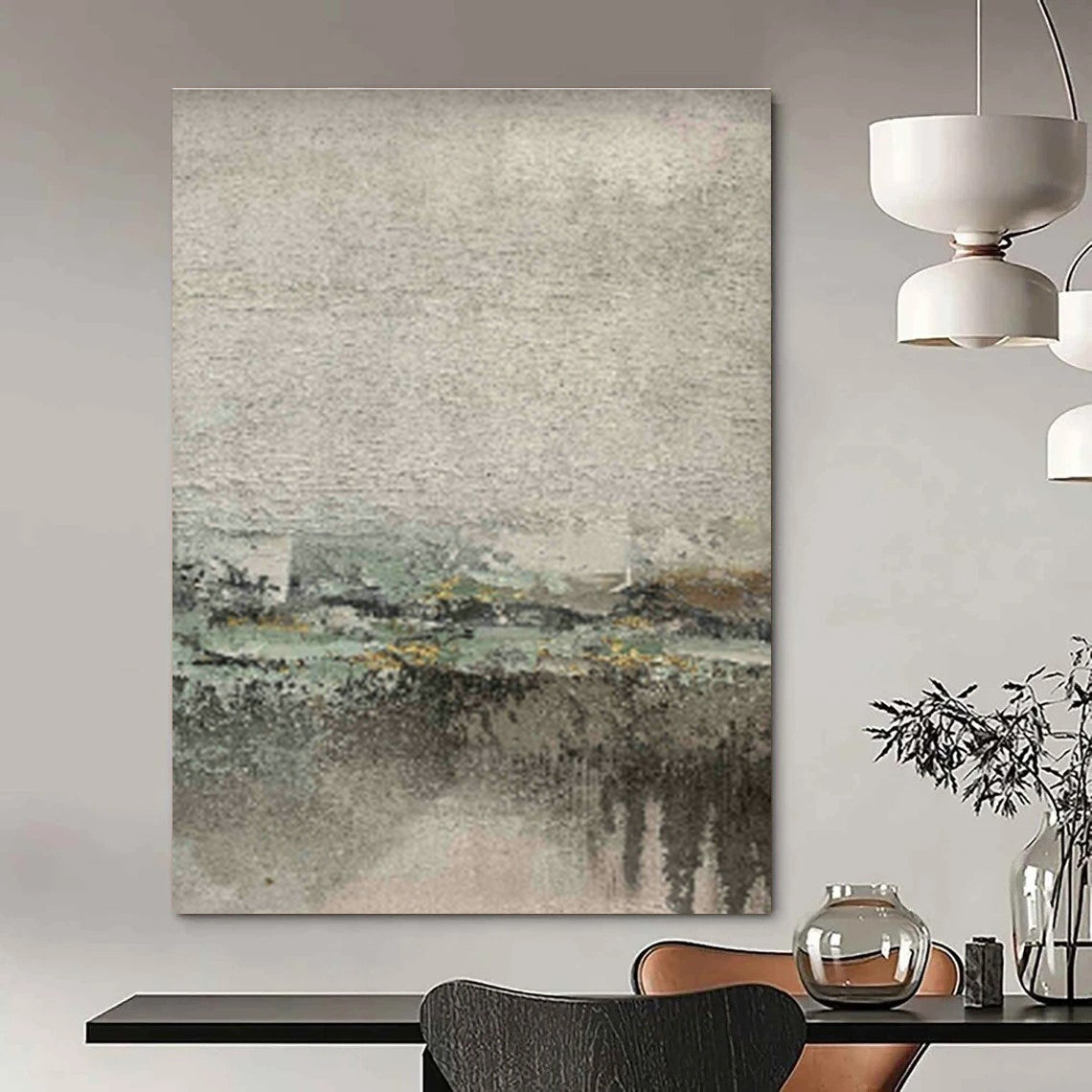Gray - Green Abstract Landscape for Contemporary Art Museum & Eco - Friendly Home Living Room DLZ0889