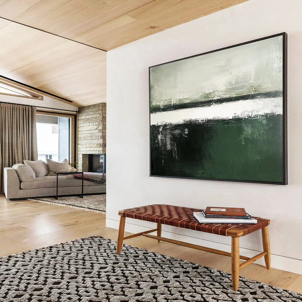 Green - Gray Abstract Landscape Art for Eco - Friendly Hotel & Minimalist Study SC054