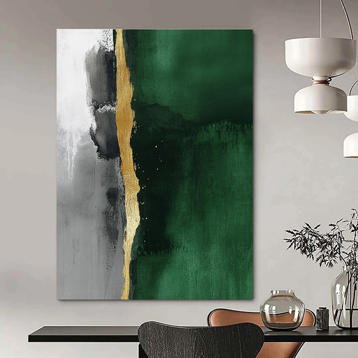 Green - Gold Abstract Divide Art for Eco - Friendly Boutique & Modern Art Café STSC129