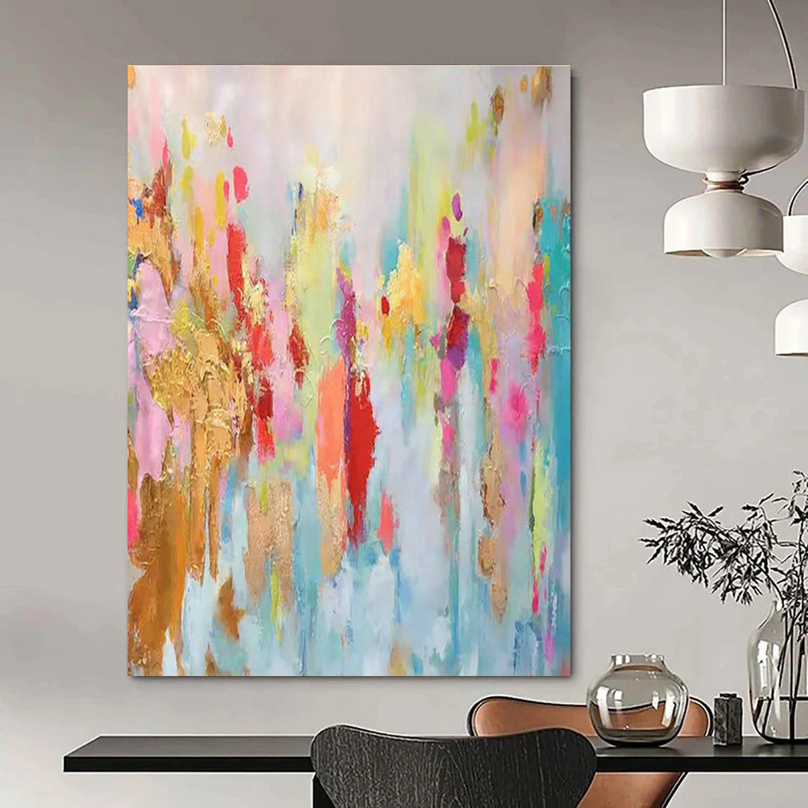 Colorful Gold Foil Abstract Art for Boutique Hotel Suite & Vibrant Rooftop Bar DLZ1347