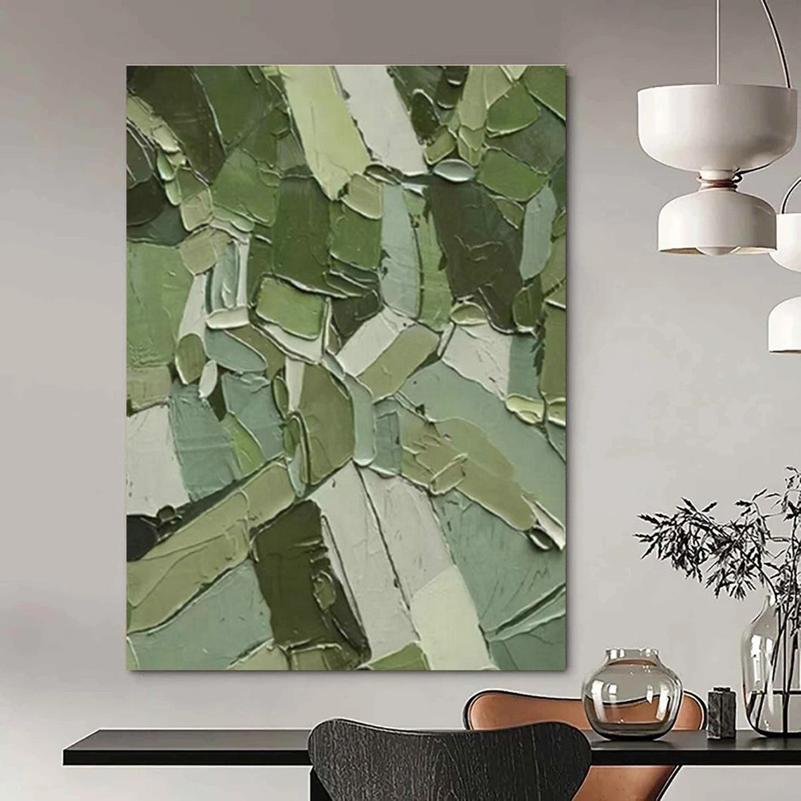 Green Block Mosaic Oil Art for Office & Living Room DLZ0308