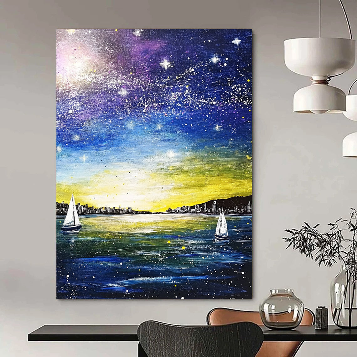 Starry Night Sea View for Coastal Home Office & Relaxation Lounge STSC848