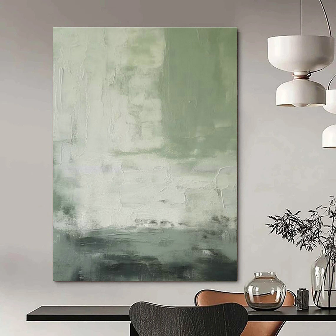 Green - Gray Abstract Art for Botanical Home Office & Eco - Friendly Café DLZ0835