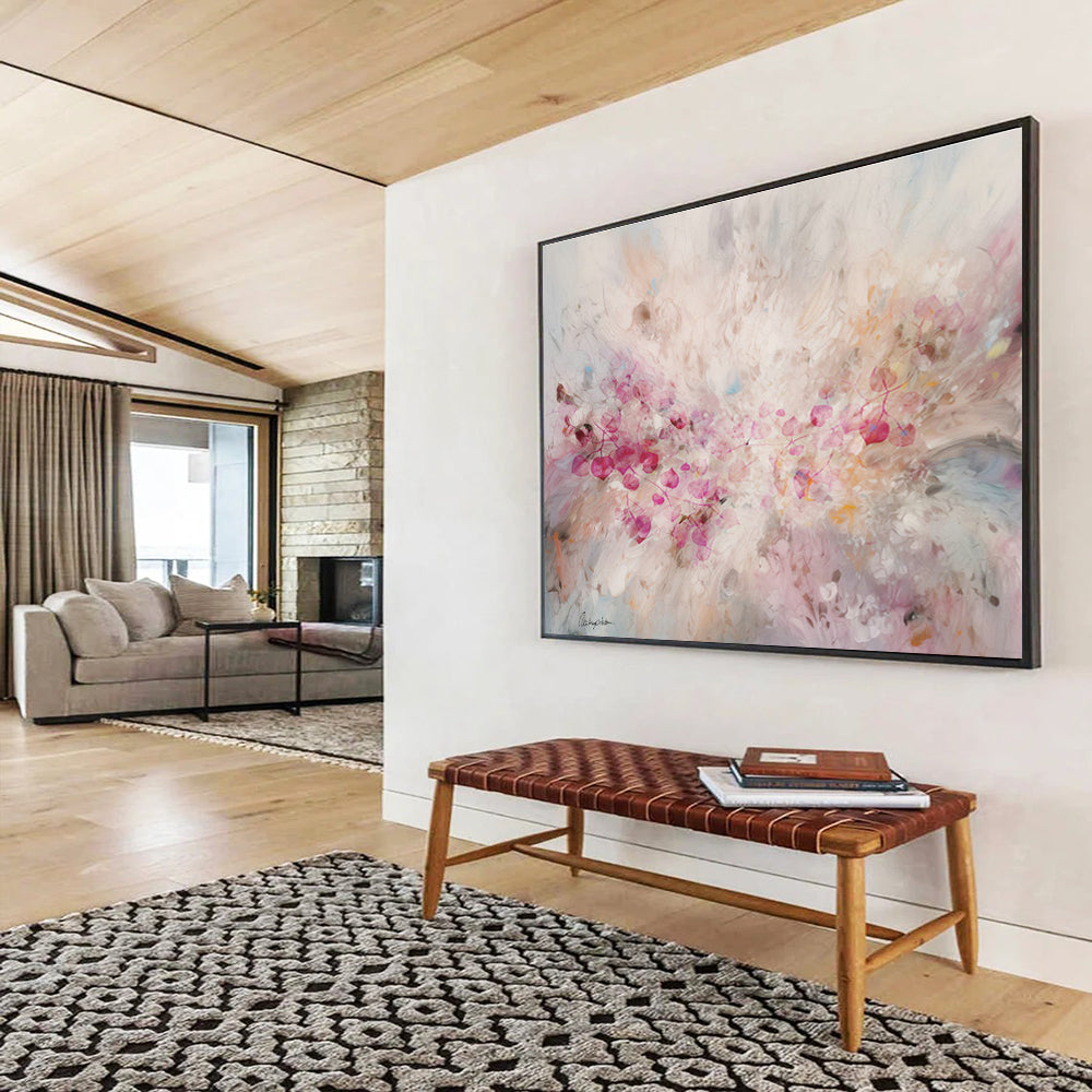 Pink Floral Abstract Art for Romantic Bedroom Decor DLZ2917