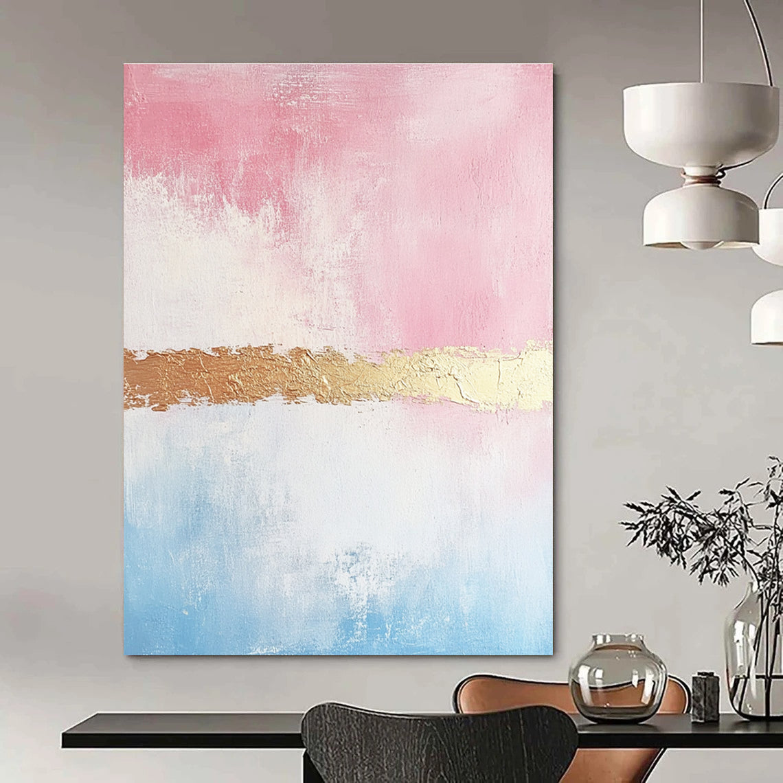 Pink and Blue Abstract with Gold for Bohemian - Style Bedroom & Chic Home Bar STSC454