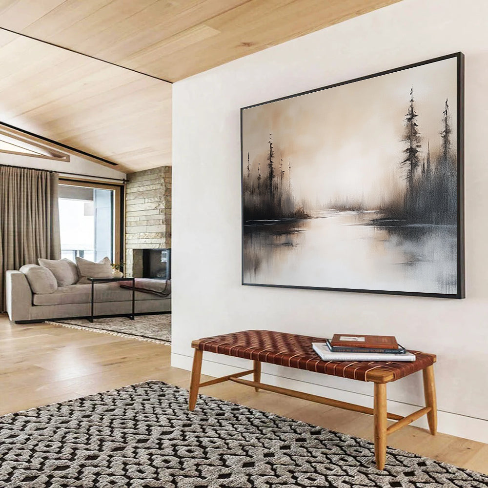 Misty Forest Lake Art for Rustic Cabin & Relaxing Bedroom SC052