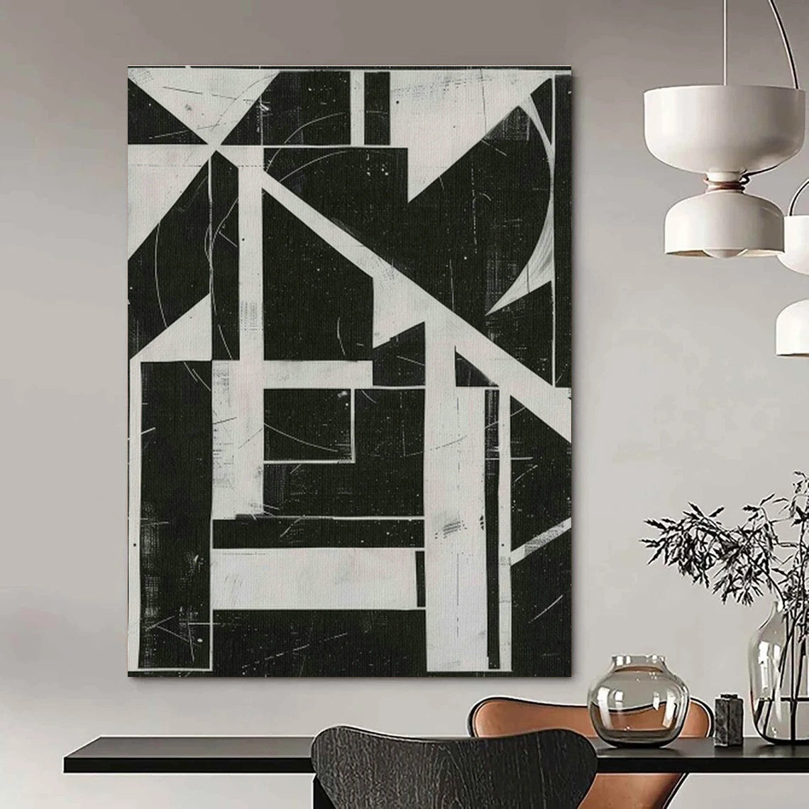 Black - White Geometric Abstract Art for Modern Office Lobby & Home Study DLZ1158