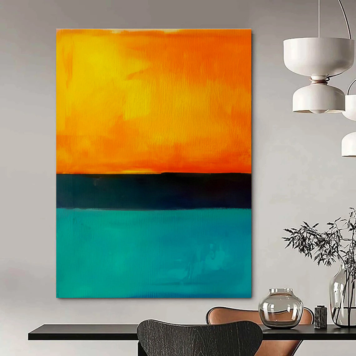 Orange - Black - Teal Abstract Art for Living Room & Home Bar DLZ0455