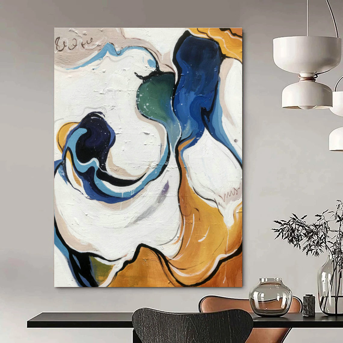 Curved Color Abstract Art for Living Room & Bedroom DLZ0465