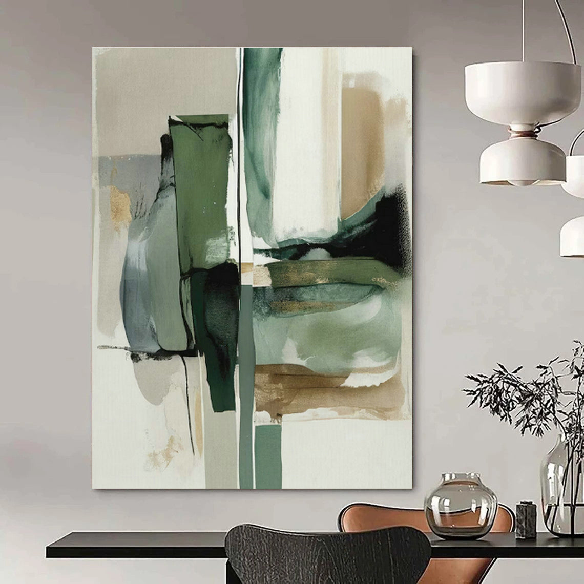 Green - Gold Geometric Abstract Art for Luxury Hotel Suite & Art Deco Living Room DLZ1643
