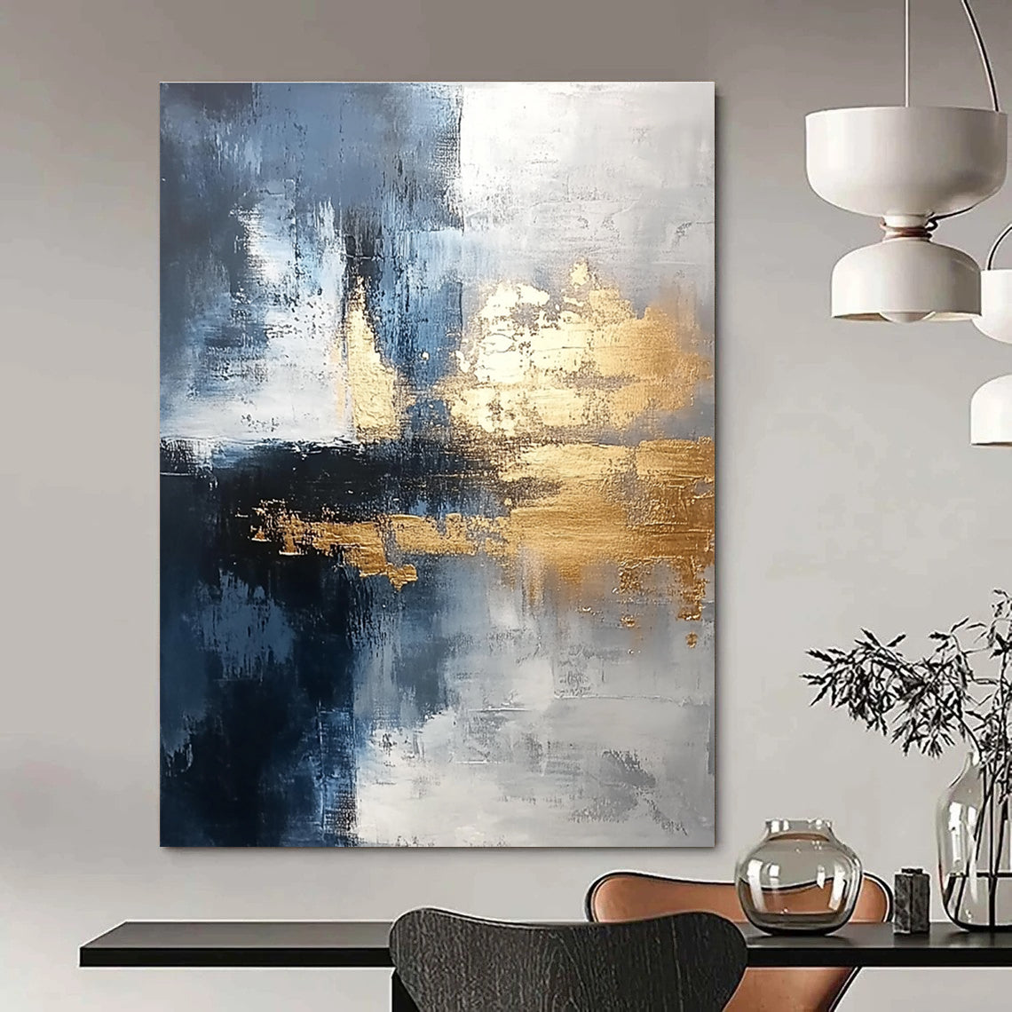Blue and Gold Abstract for High - End Boutique & Art - Centric Dining Room STSC376