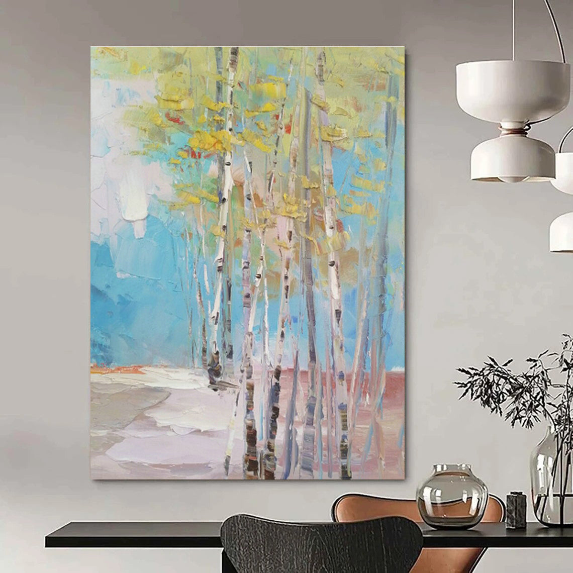 Spring Birch Forest Oil Painting for Scandinavian Home & Botanical Garden Café DLZ1307
