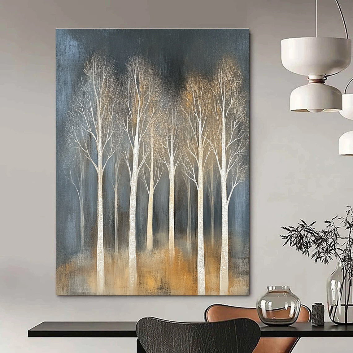 White Trees in Dark Background for Contemporary Hallway & Art - Focused Library STSC353