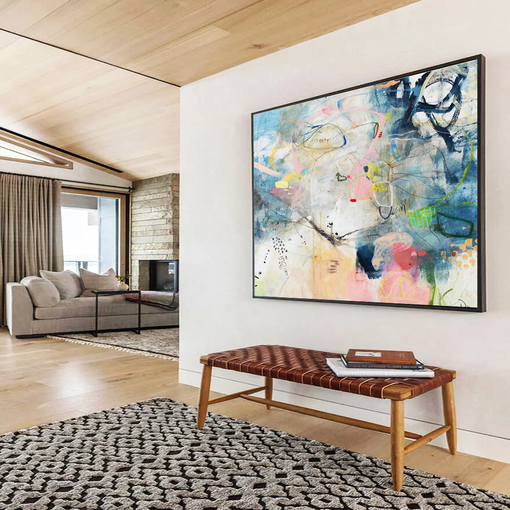 Blue - Pink Line Abstract Art for Coastal - Inspired Nooks DLZ2461
