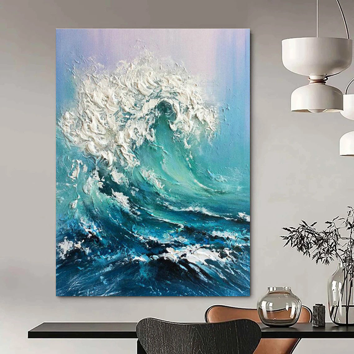 Textured Ocean Wave Art for Beachfront Home Living Room & Nautical - Themed Bar DLZ2148