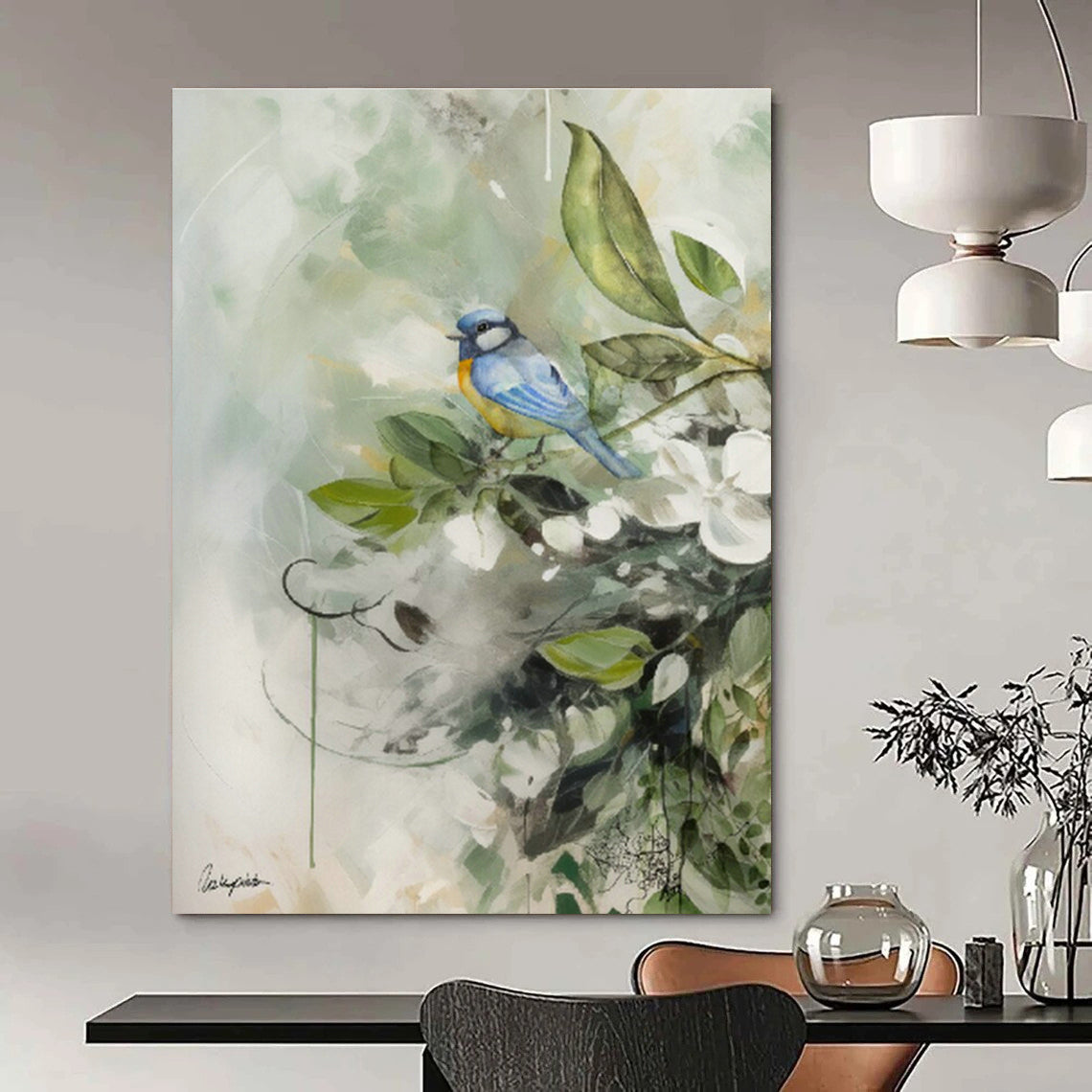 Bird and Flower Watercolor Art for Garden - Themed Café & Home Conservatory DLZ1092