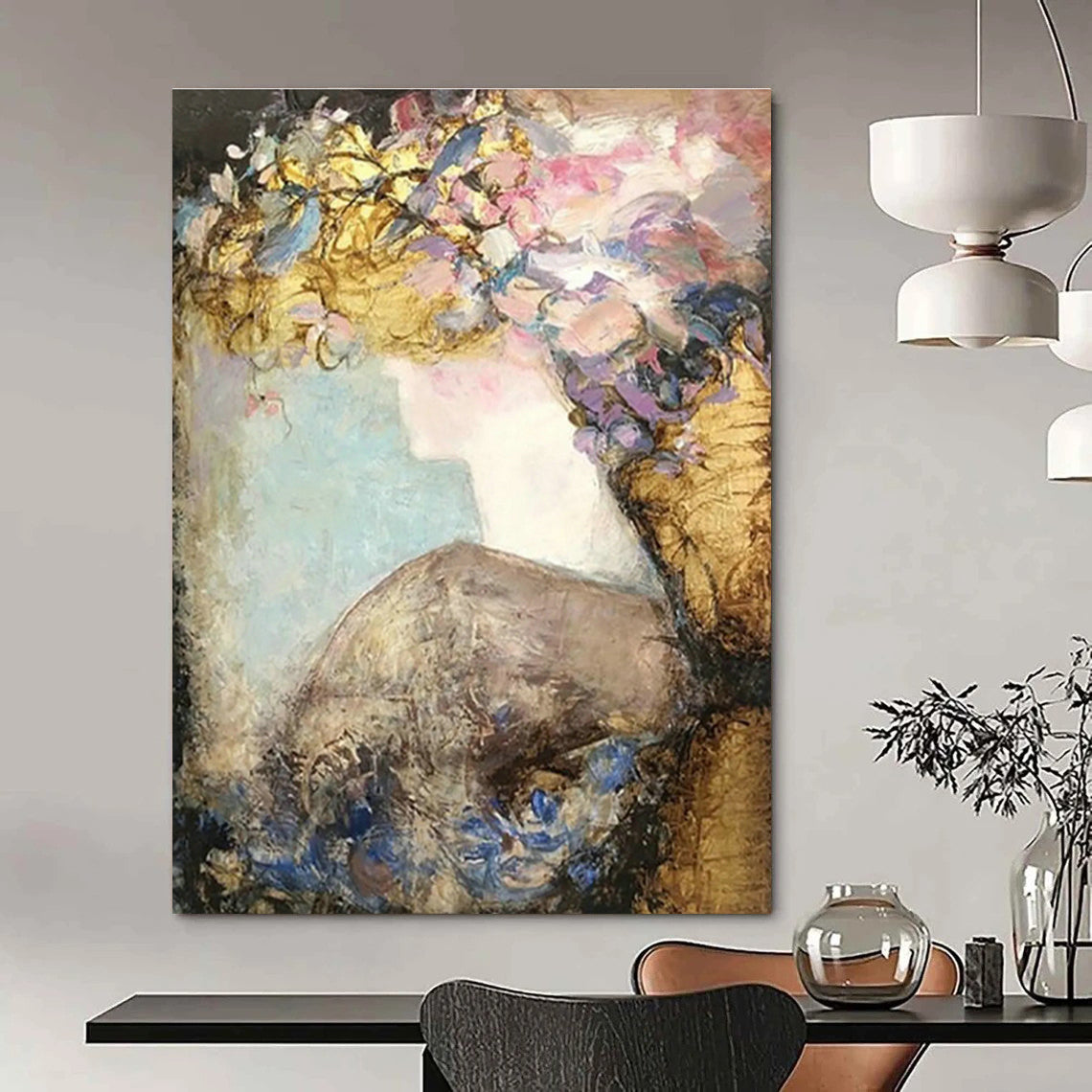 Floral Shadow Female Abstract Art for Bridal Salon & Flower Shop Lounge DLZ0636
