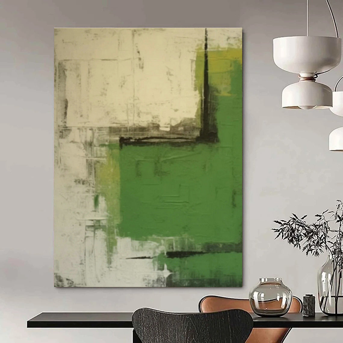 Green - Gray Abstract Art for Botanical Café & Eco - Friendly Home Office DLZ0844