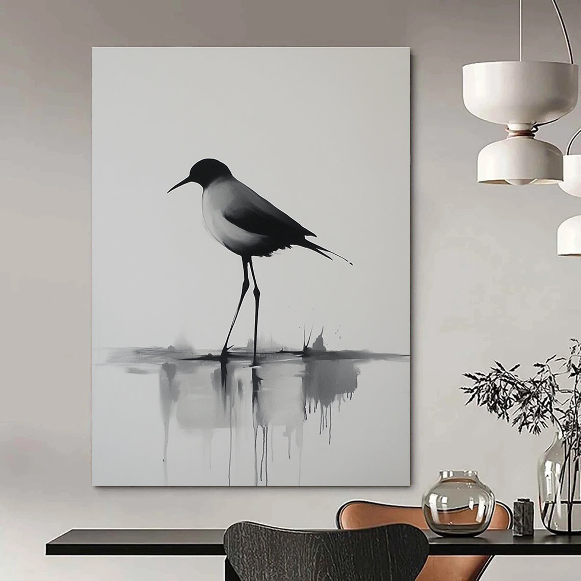 Ink Wash Bird for Zen Garden - Themed Home Office & Traditional Asian Art Gallery STSC911