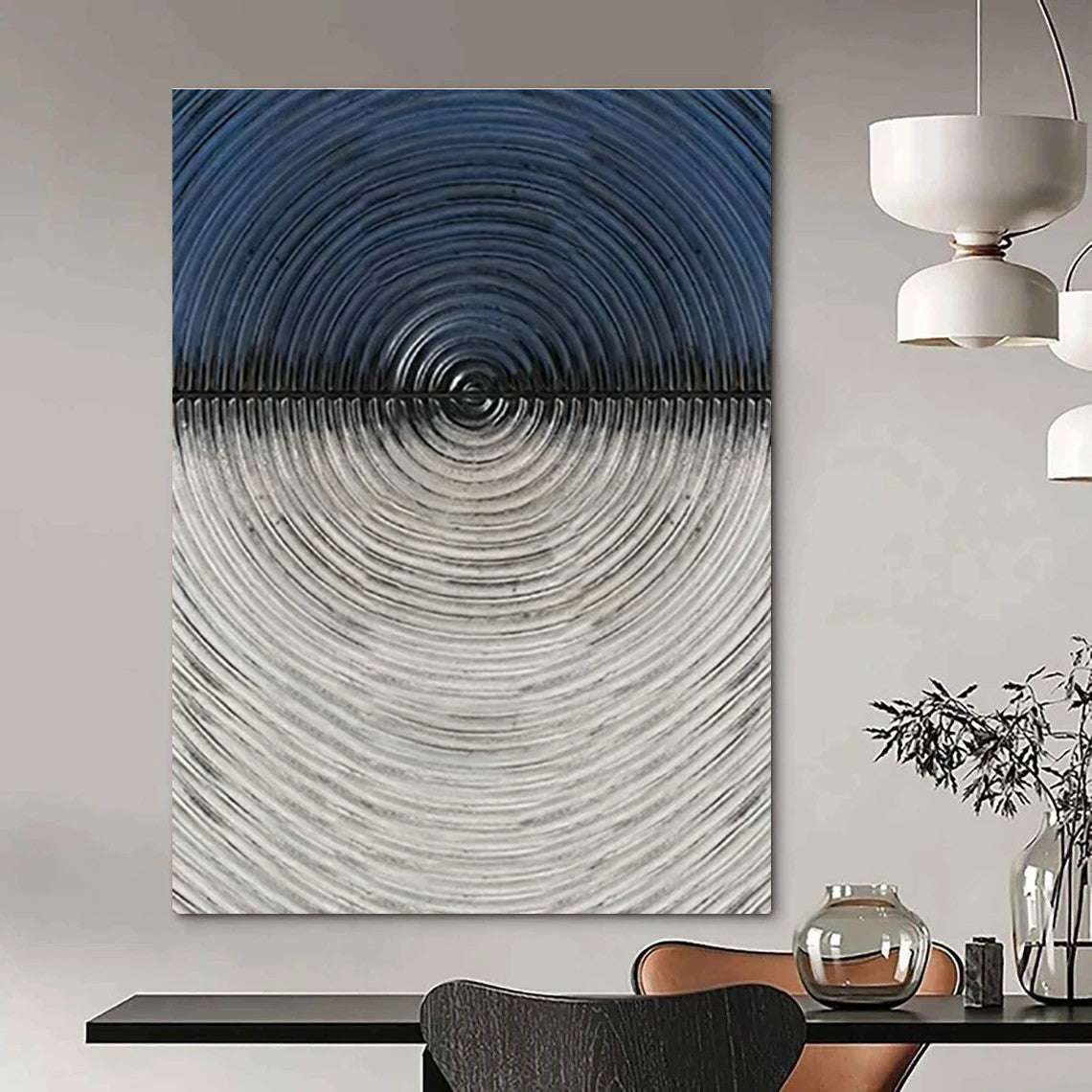 Black - White Concentric Circles Abstract Art for Modern Gallery & Tech Startup Office DLZ0661