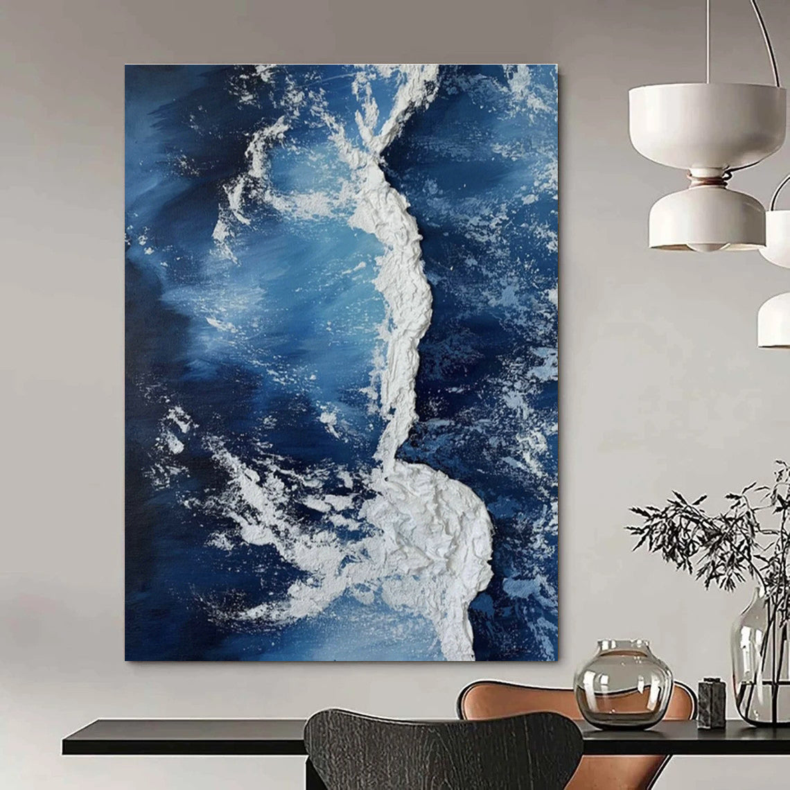 Blue - White Wave Abstract Art for Oceanfront Hotel & Home Office DLZ1133
