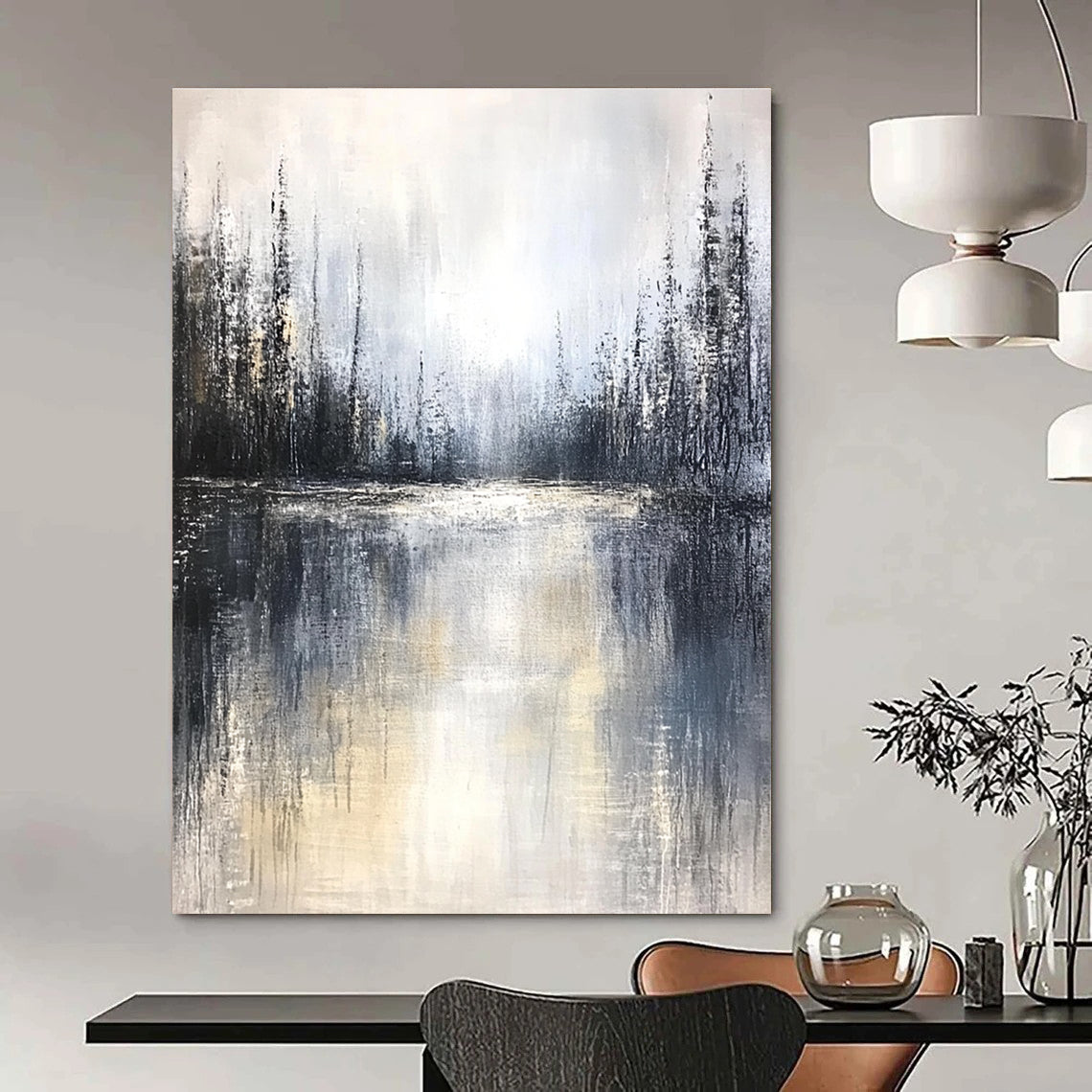 Grayish Forest Lake Art for Bedroom & Spa STSC083