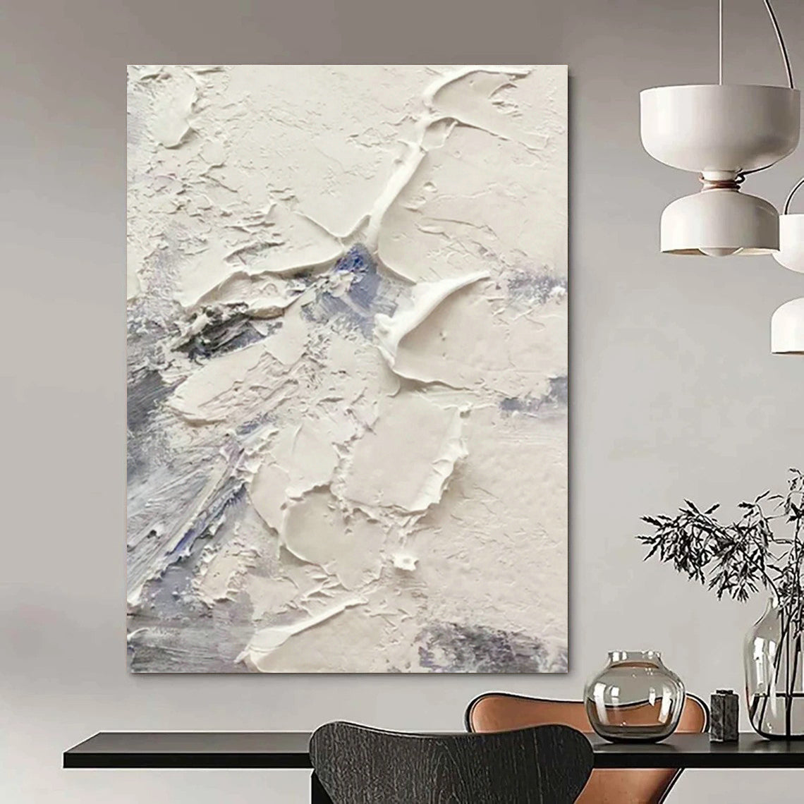 White - Blue Impasto Abstract Art for Beachfront Yoga Studio & Modern Beach House DLZ1265