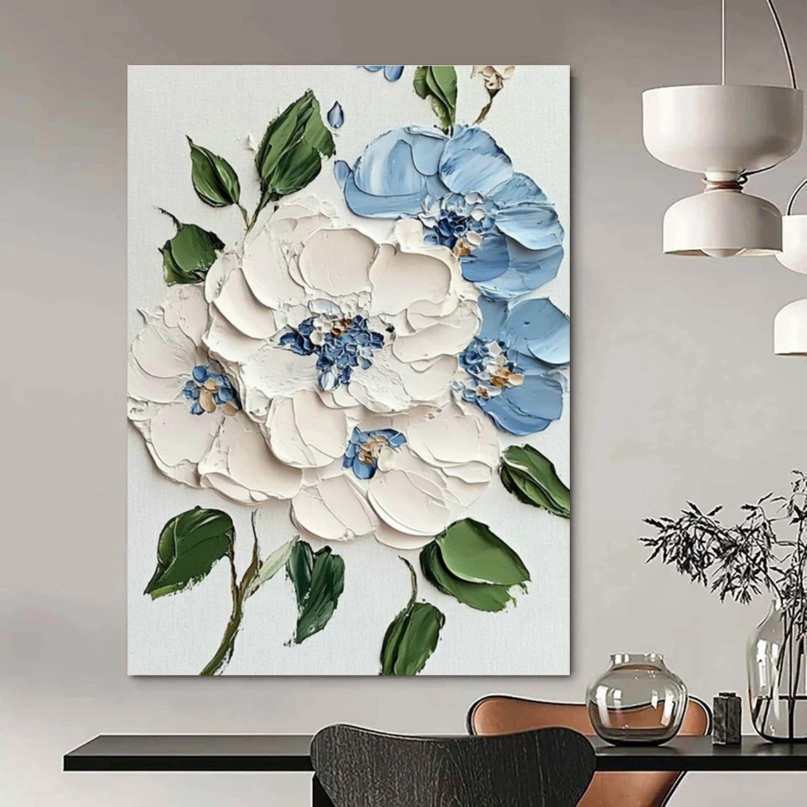 Blue and White Flower Art for Coastal Bedroom & Nautical - Themed Café DLZ1394