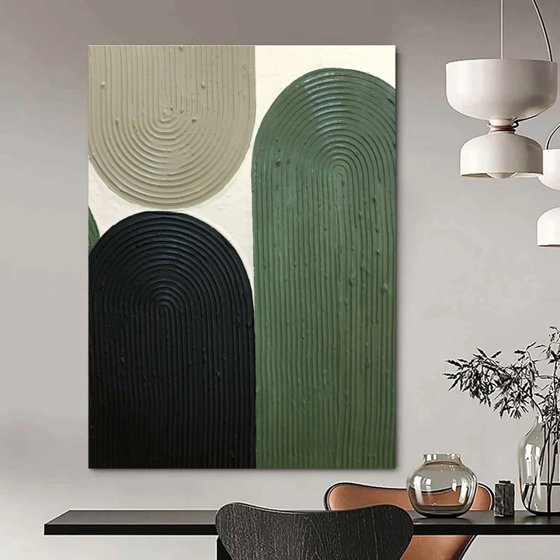 Green - Brown - Black Relief Art for Mid - Century Home & Outdoor - Inspired Restaurant DLZ1174