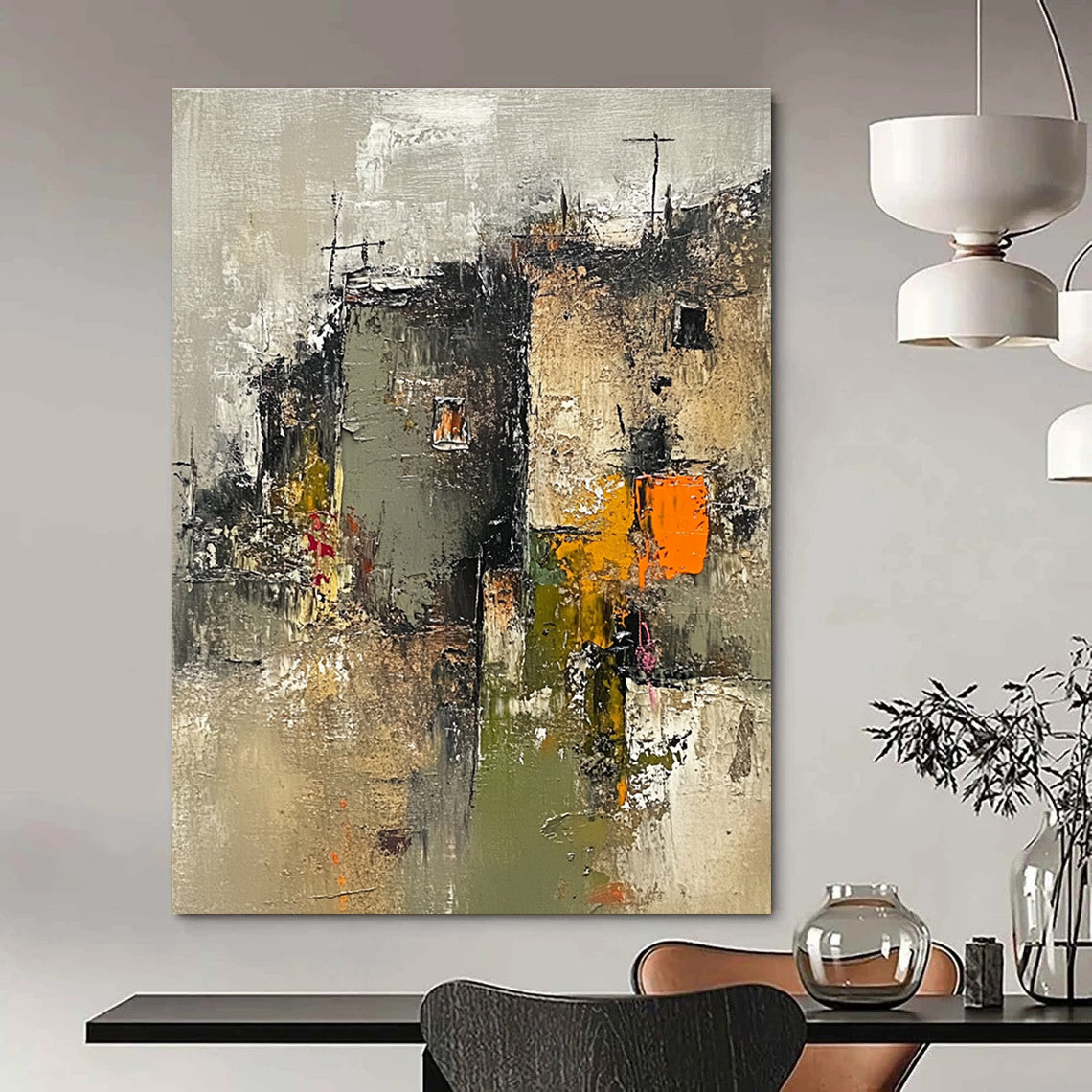 Abstract Village Scene for Rustic Home & Cultural - Inspired Restaurant STSC659