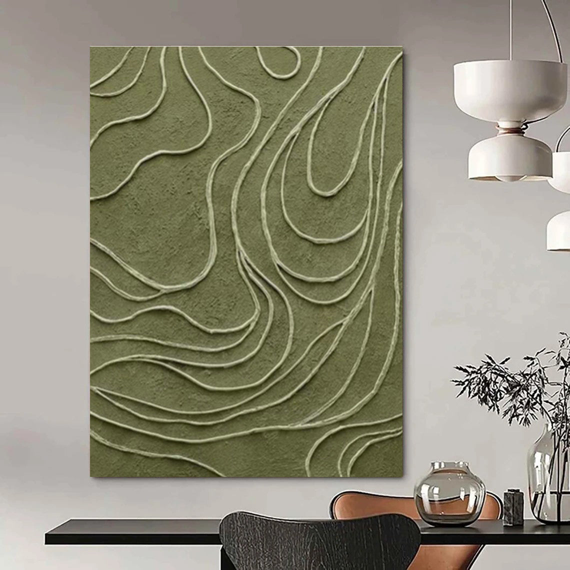 Olive Green Line - Texture Art for Nature - Inspired Home Entryways DLZ0236