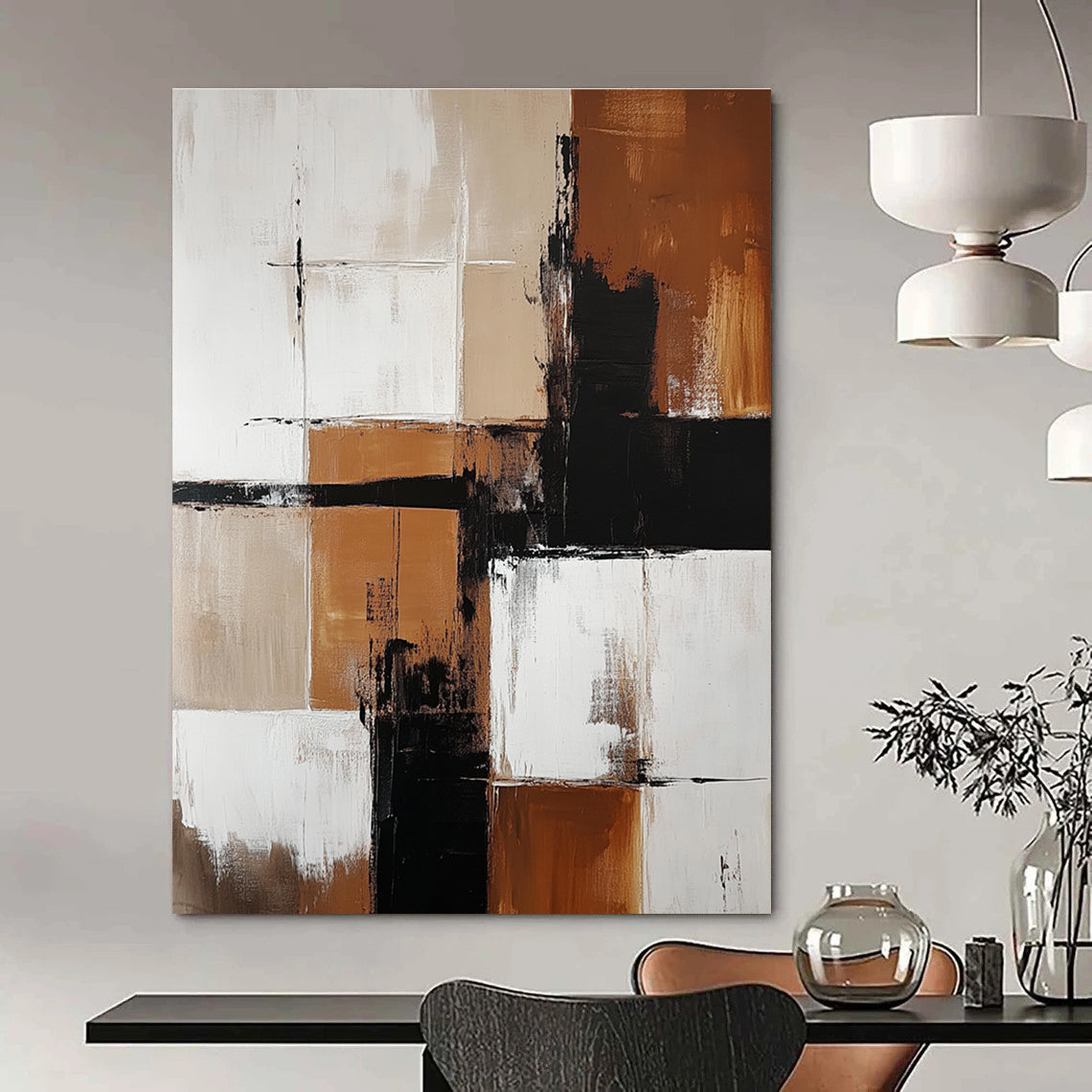 Brown and Black Geometric Abstract for Rustic - Modern Home & Art Gallery Foyer STSC415