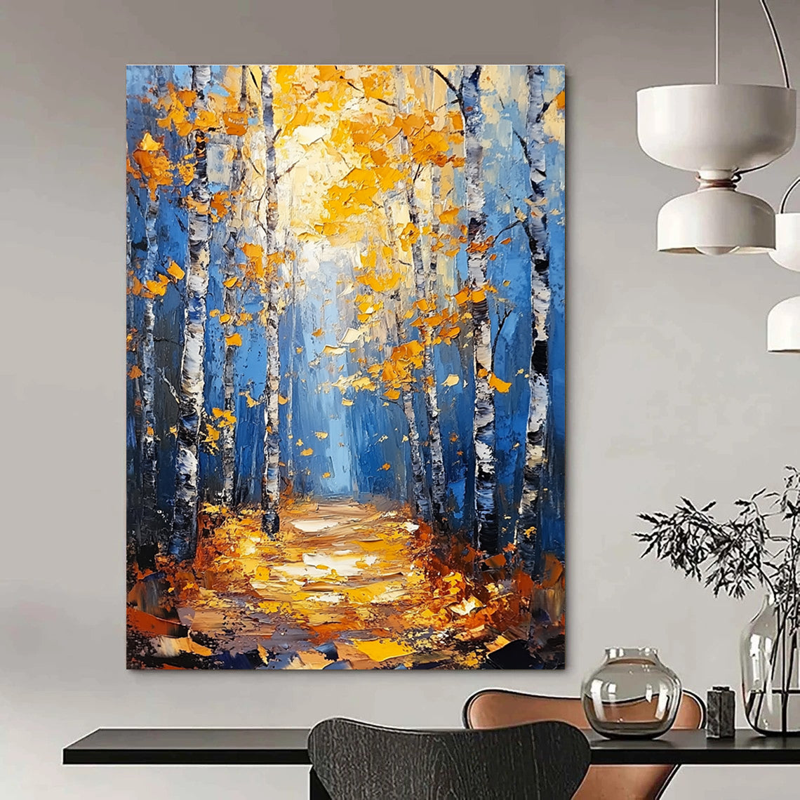 Autumn Birch Forest Path for Cozy Living Room & Nature - Themed Café STSC870