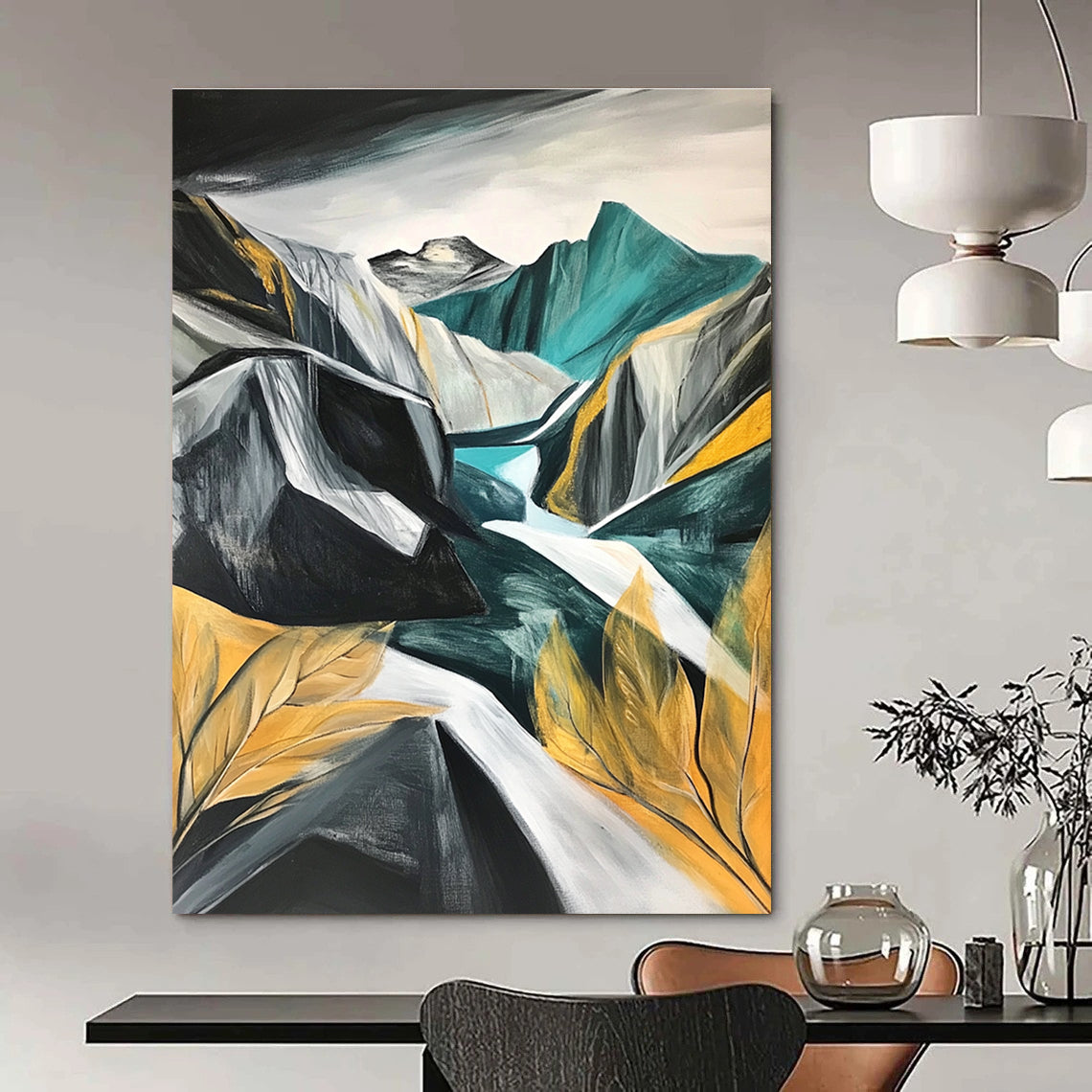 Abstract Mountain Landscape with River for Adventure - Themed Lodge & Modern Art Gallery STSC191