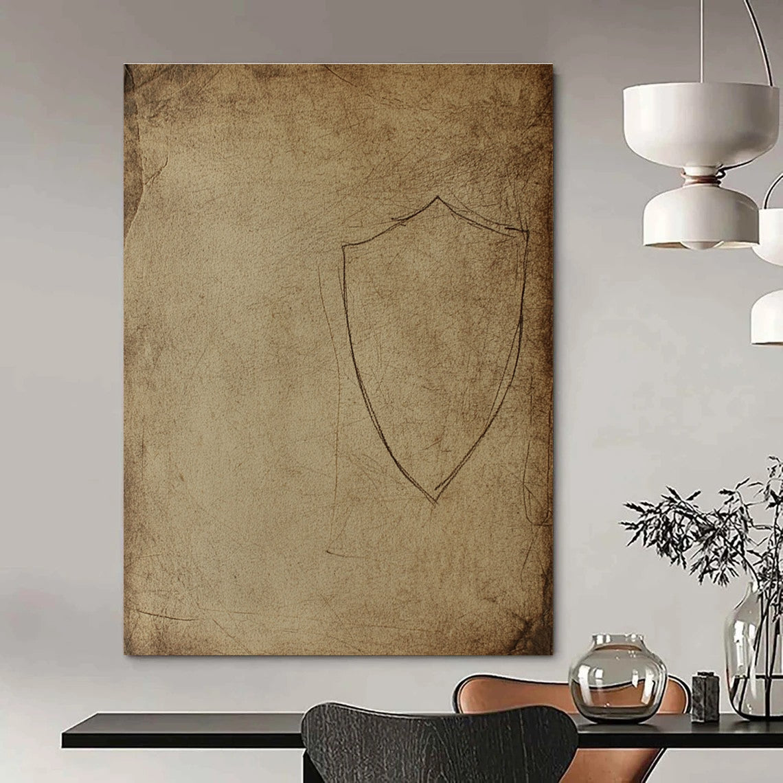 Shield Sketch on Parchment for Medieval - Themed Restaurant & Historical Art Collection STSC987