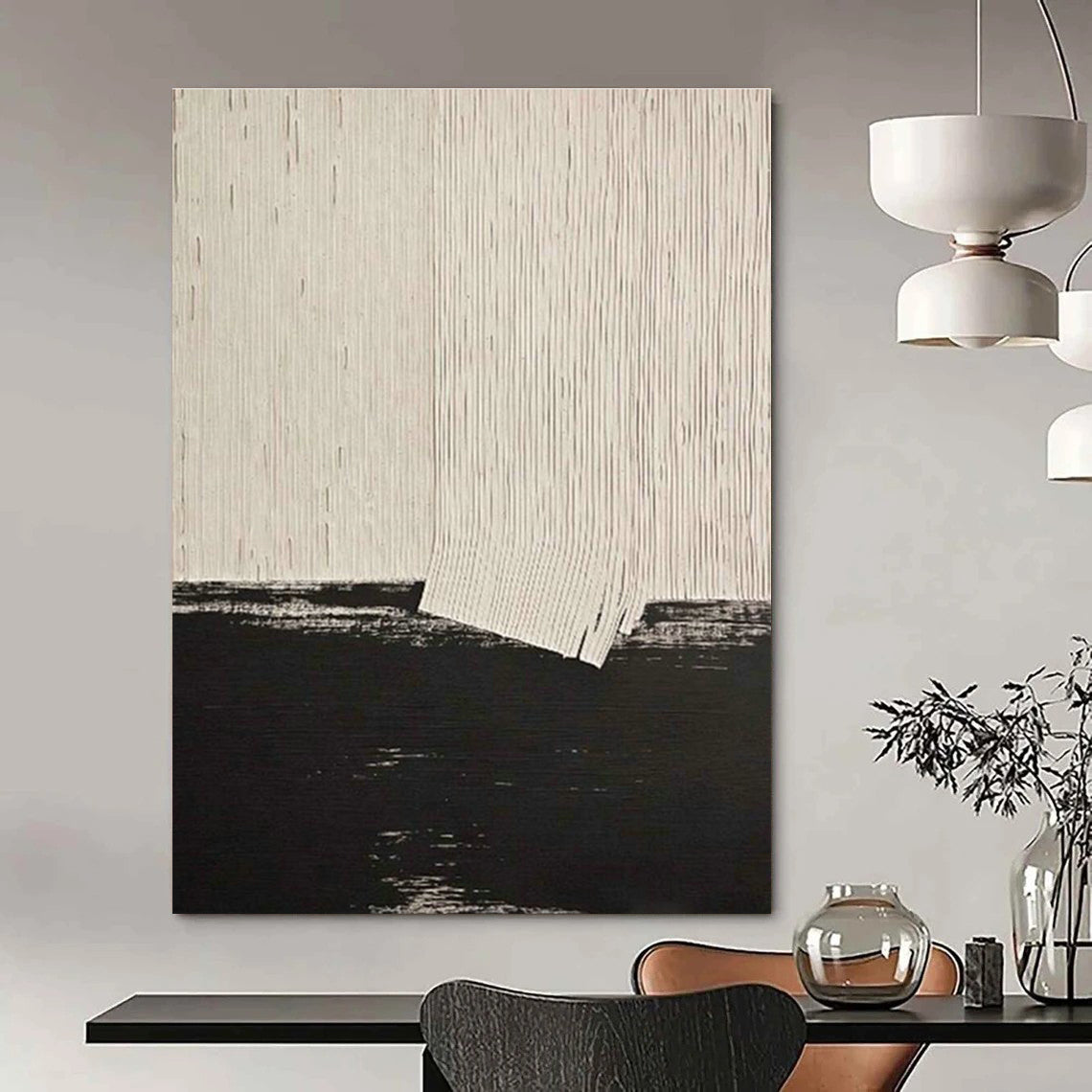 Black and White Striped Abstract Art for Minimalist Office & Monochrome Bedroom DLZ2203