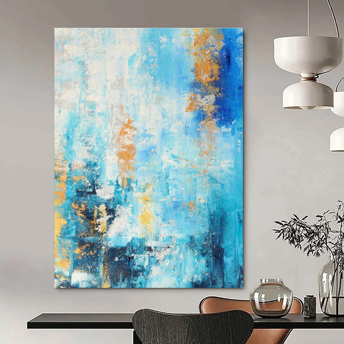 Blue - Gold Abstract Art for Coastal Resort Spa Relaxation Zones DLZ0014
