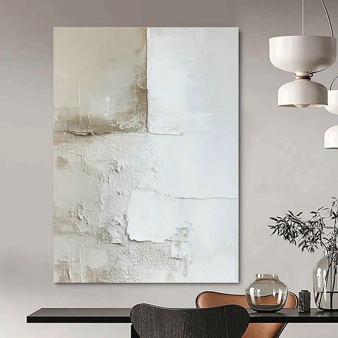 Light Brown - White Textured Abstract Art for Coastal Cottage Living Room & Wellness Retreat Lounge DLZ0984