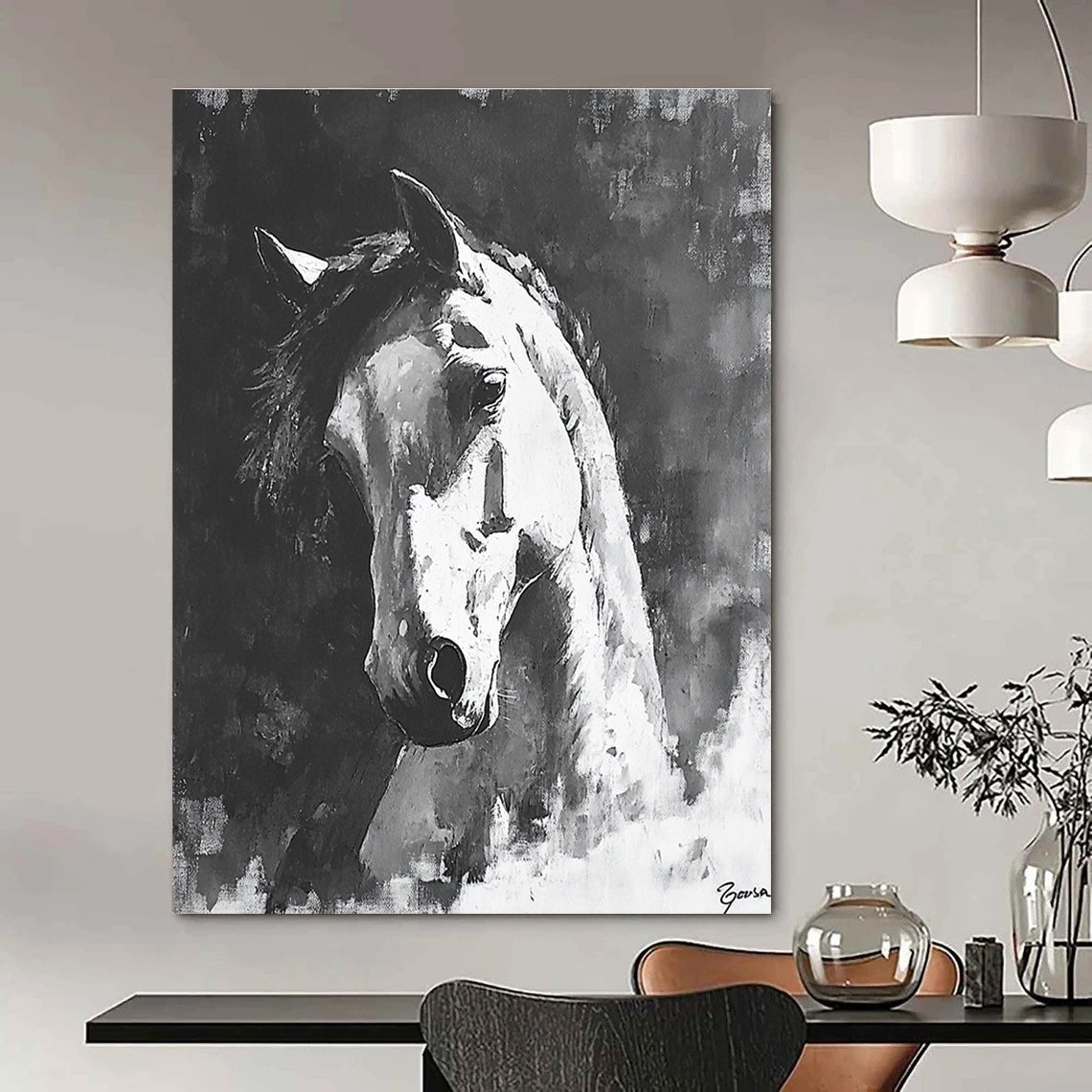 Monochrome Horse Portrait for Equestrian - Inspired Home & Rustic Study STSC290