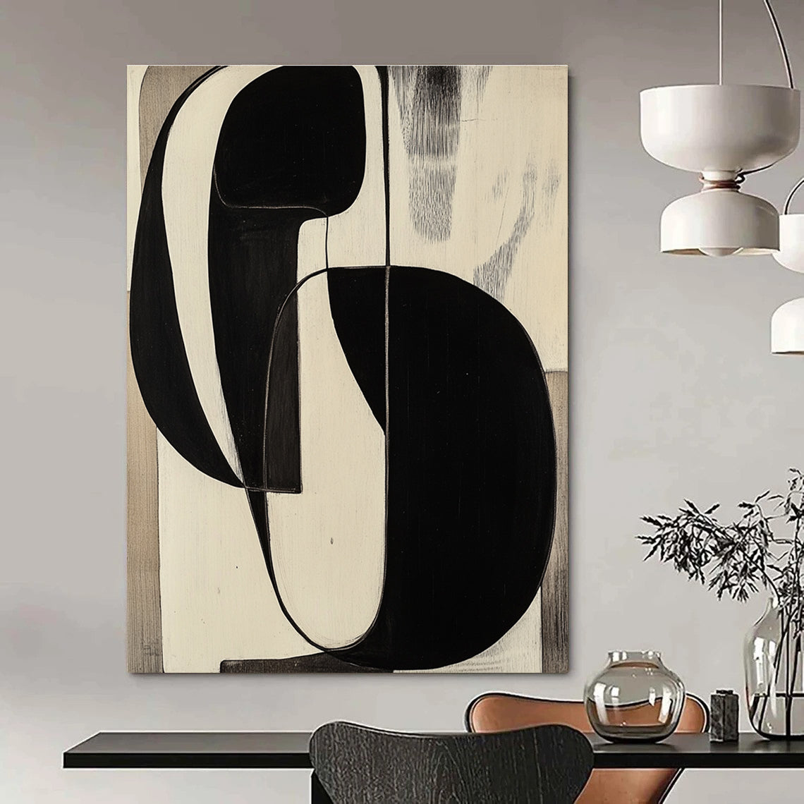Black and White Geometric Abstract for Industrial - Chic Loft & Modern Art Studio STSC472