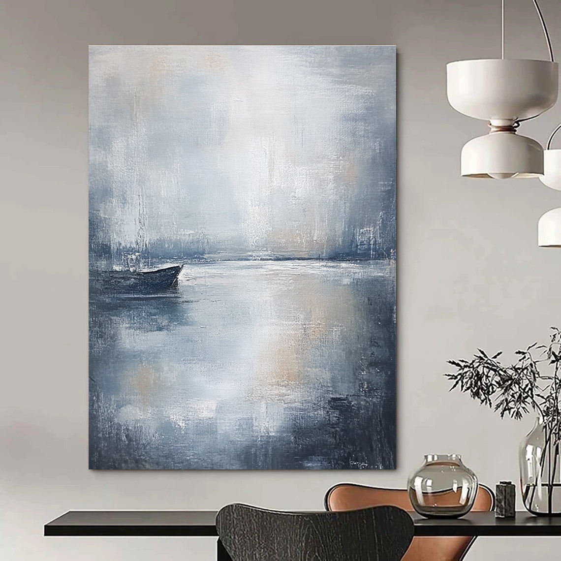 Serene Gray Sea Boat Art for Balcony & Coastal Home STSC044