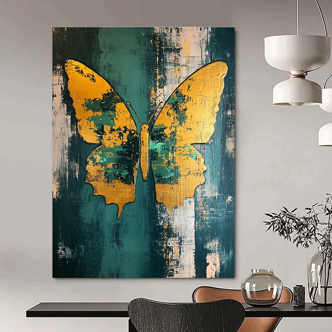 Golden Butterfly on Green for Bohemian Living Room & Nature - Inspired Café STSC280