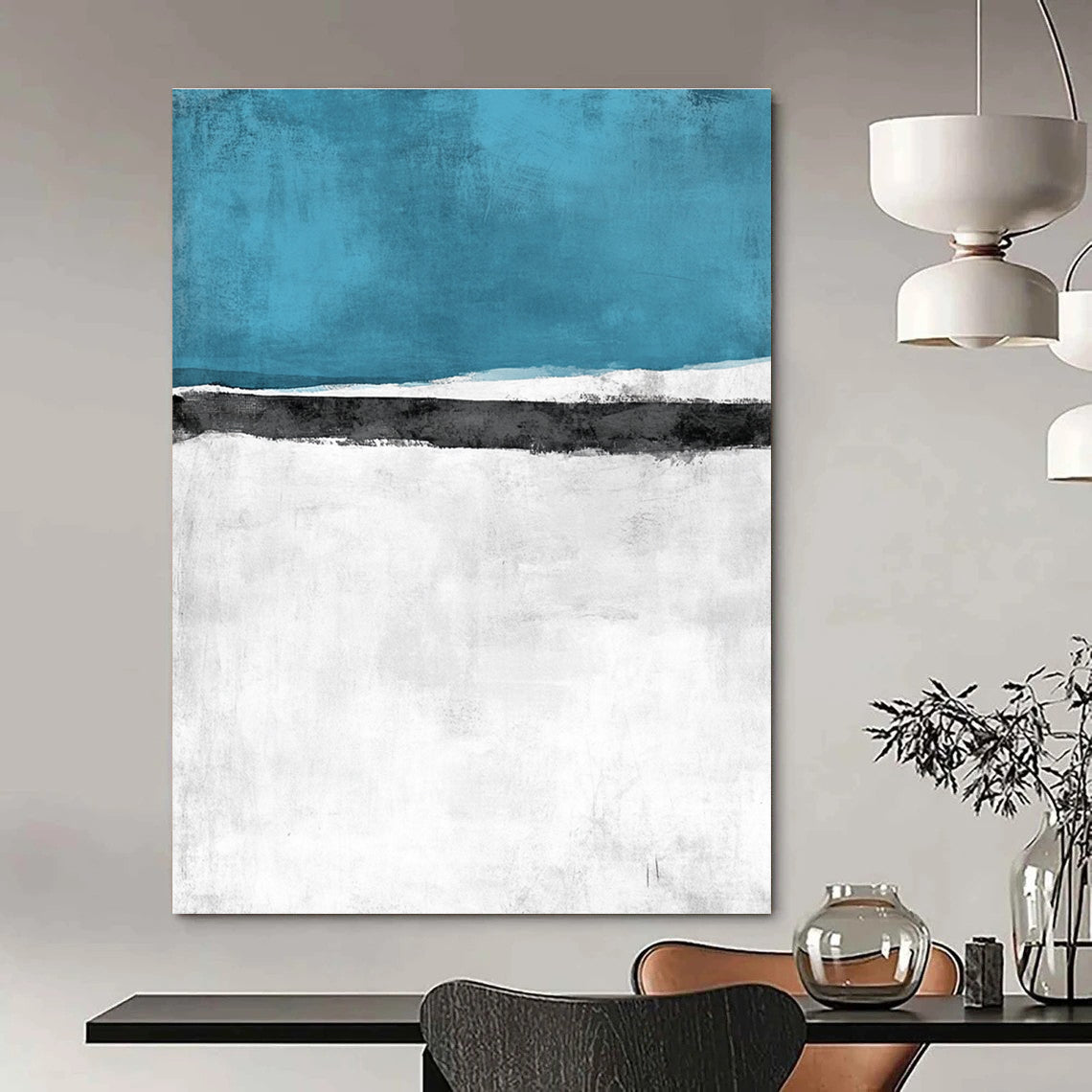 Blue, Black and White Abstract for Coastal Home Office & Serene Spa Retreat STSC523