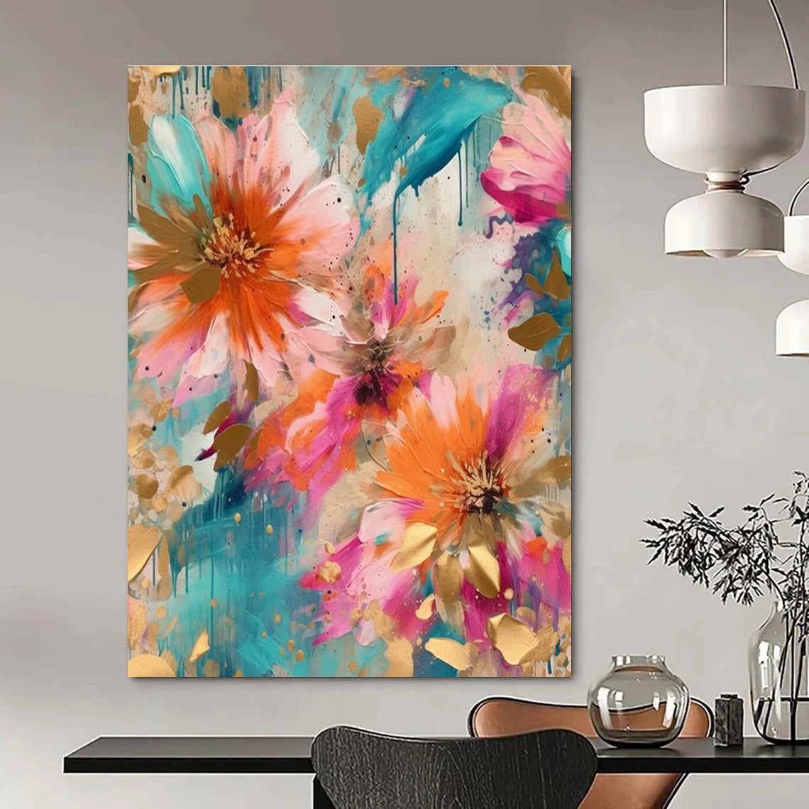 Floral with Gold Accents Art for Wedding Venue & Luxury Hotel DLZ2298